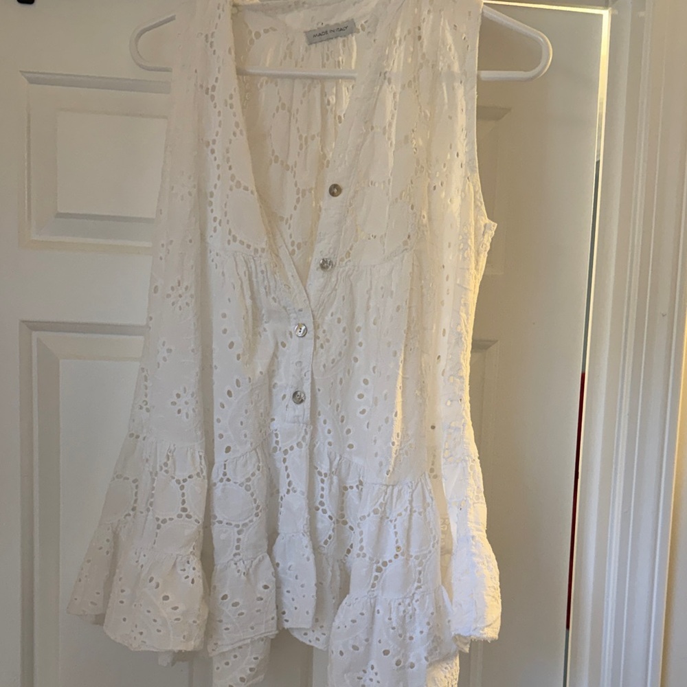 White Eyelet Sleeveless Blouse